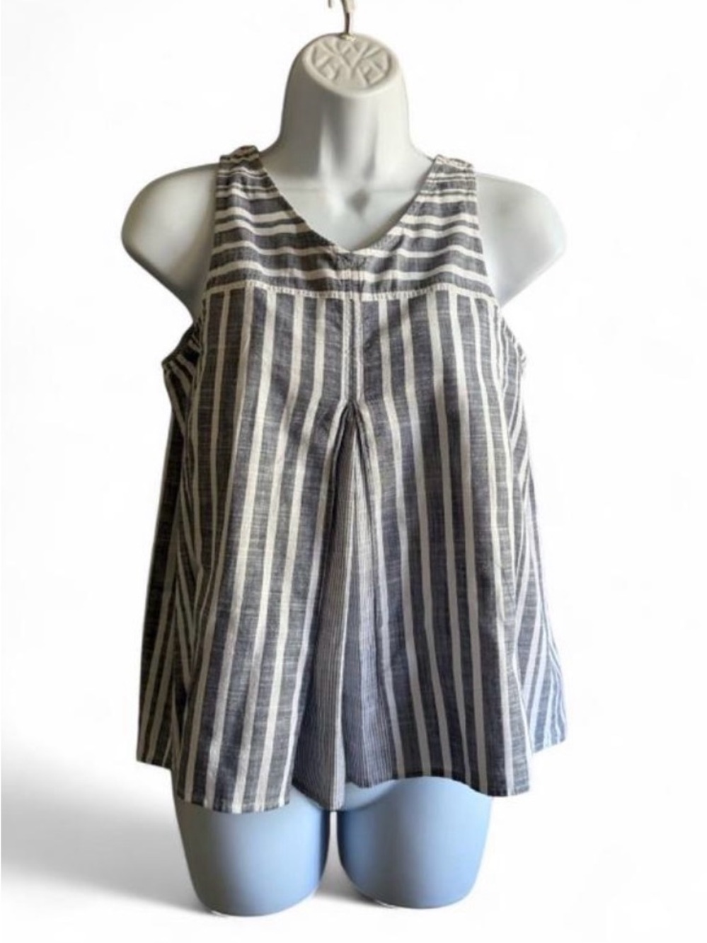 Madewell Gray and White Striped V-Neck Tank